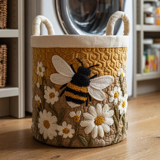 Quilted Foldable Laundry Basket with Daisy and Bee Print