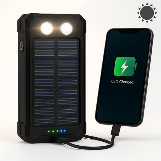 Solar Power Bank with Dual USB and LED Flashlight