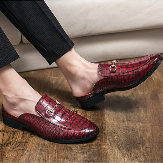 Croc-Embossed Horsebit Detail Leather Mules