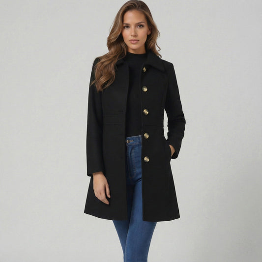A-Line Button-Front Wool Blend Coat