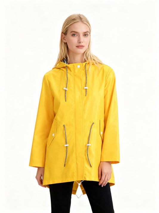 Women's Waterproof Hooded Raincoat With Fishtail Hem