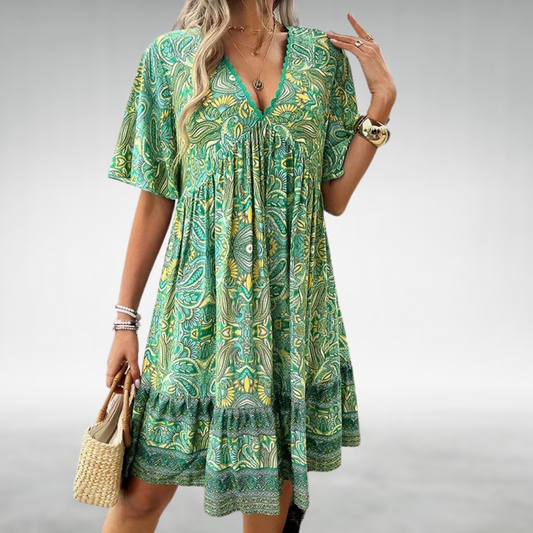 Boho Paisley Print Relaxed Summer Mini Dress