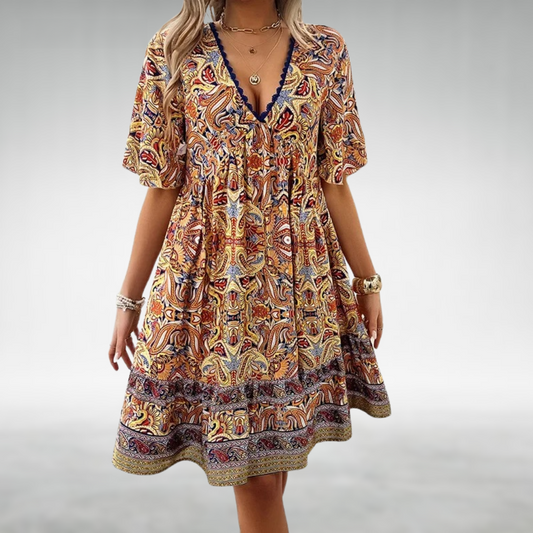 Boho Paisley Print Relaxed Summer Mini Dress