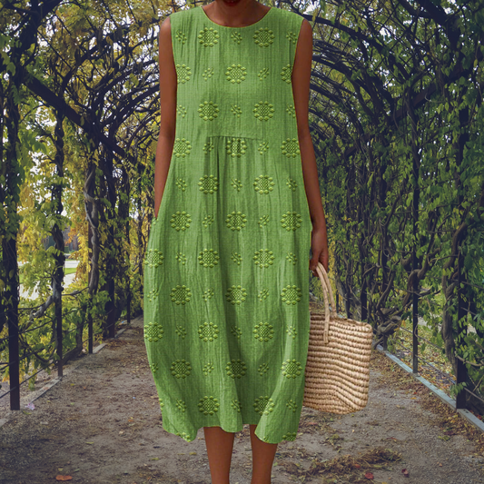 Textured Polka Dot Cotton Midi Dress