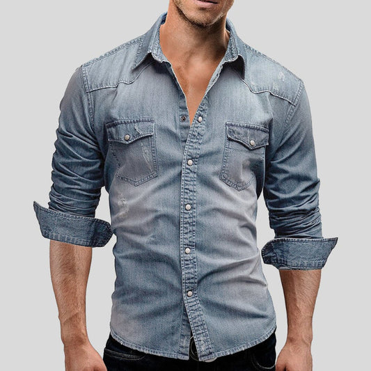 Vintage Wash Denim Button-Up Shirt