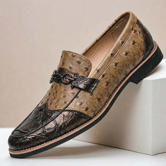 Men's Two Tone Textured Vamp Loafers