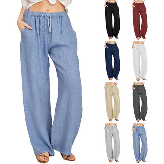 Women's Wide Leg Drawstring Pants With Side Pockets