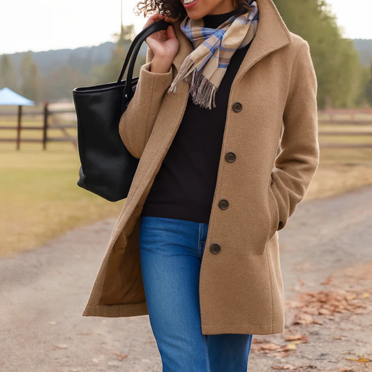 Women's Tailored Faux Wool Button Front Overcoat
