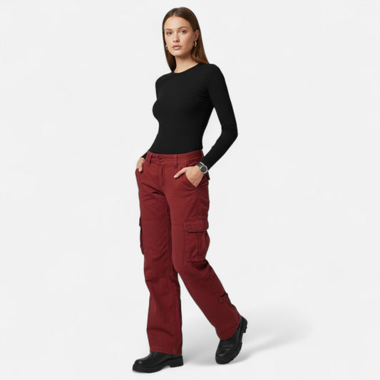 Wide-Leg Cotton Cargo Pants With Pockets