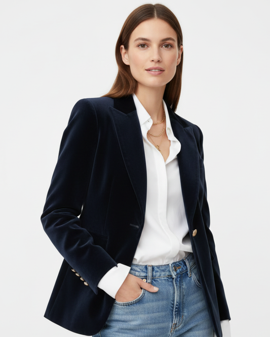 Velvet Blazer With Gold Buttons