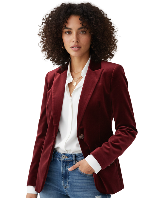 Velvet Blazer With Gold Buttons