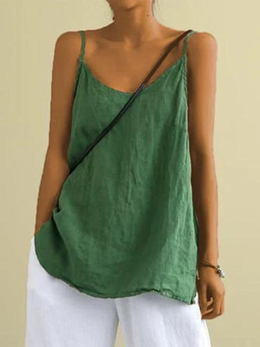 Crinkle Linen V Neck Spaghetti Strap Cami Top