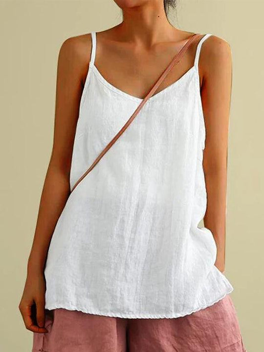 Crinkle Linen V Neck Spaghetti Strap Cami Top