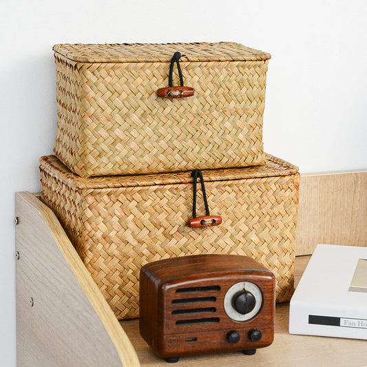 Woven Rectangular Storage Basket With Lid