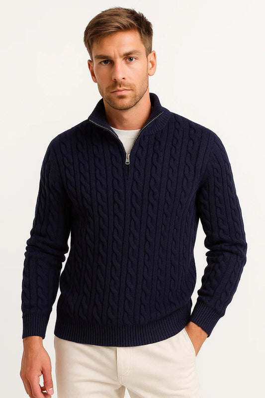 Men's Cable Knit Zip Neck Sweater