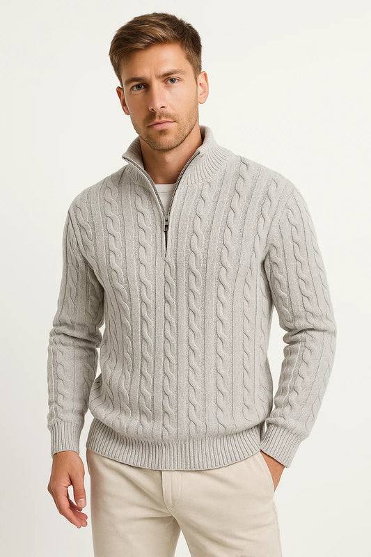 Men's Cable Knit Zip Neck Sweater