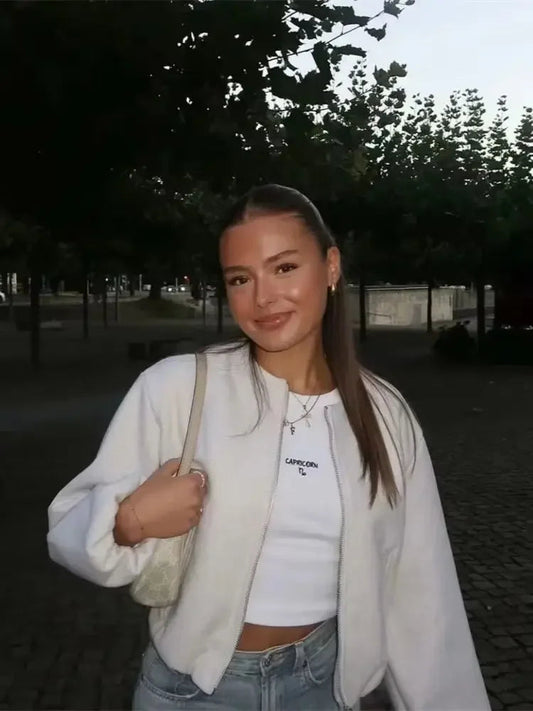 Cropped Zip-Up Bomber Jacket