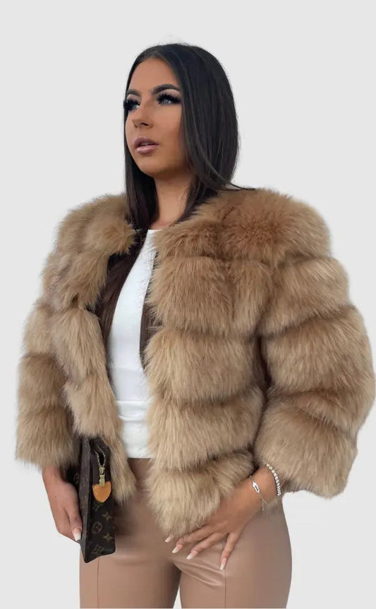 Lacy Faux Fur Coat with Plush Finish