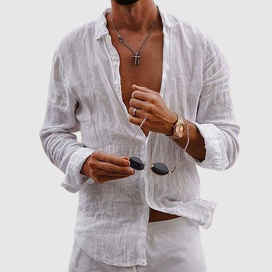Men's Relaxed Collar Linen Button-Down Shirt