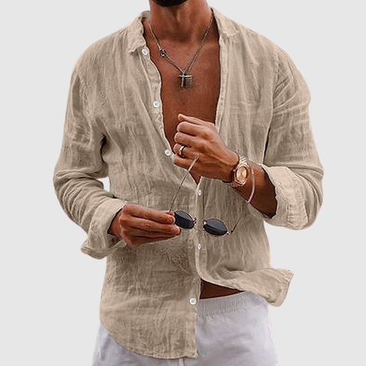 Men's Relaxed Collar Linen Button-Down Shirt