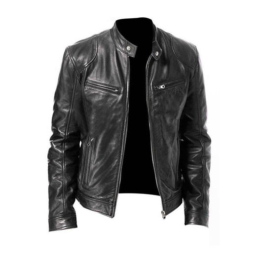 Men's Full Zip Casual Leather Jacket