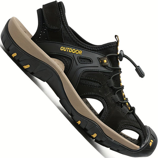 Men's Closed Toe Elastic Strap Leather Sandals