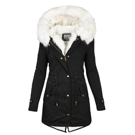 Women's Hooded Winter Jacket with Button Detail