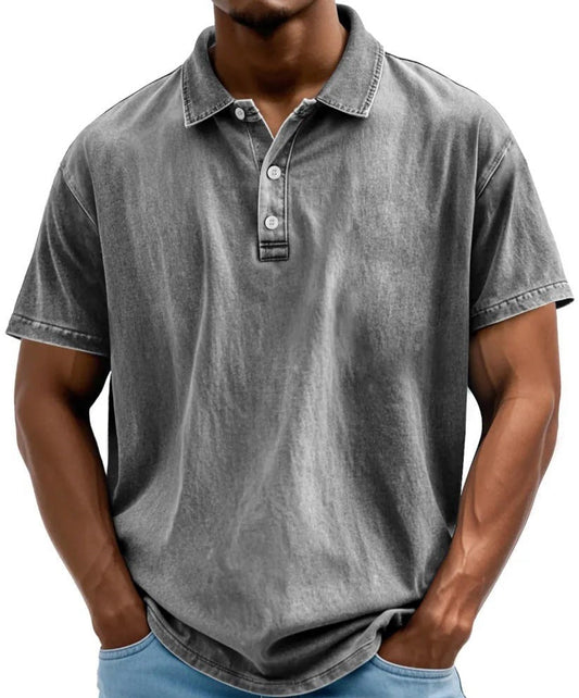 Men's Garment-Washed Cotton Polo Shirt
