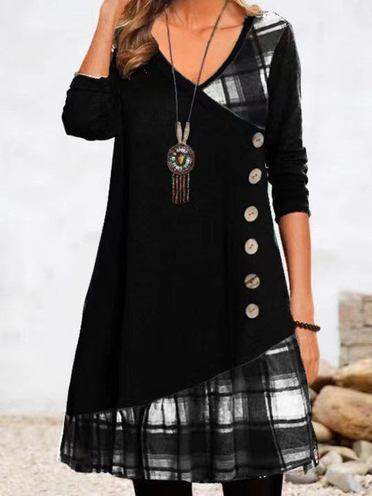 Women's Plaid Long-Sleeve Midi Dress