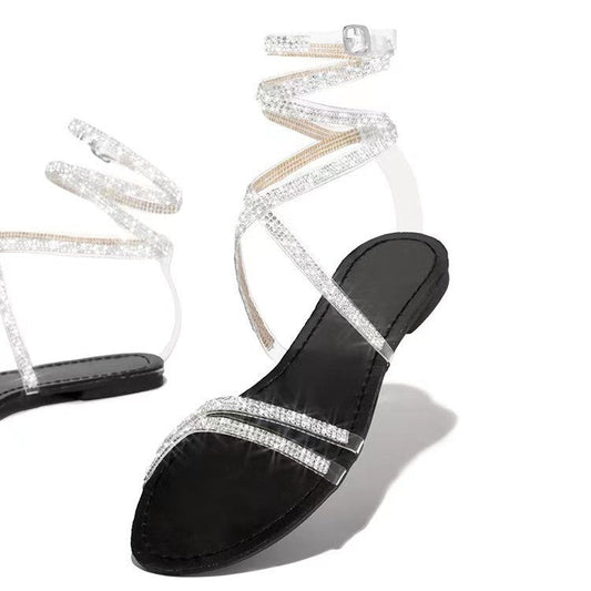 Women's Rhinestone Strap Flat Sandals
