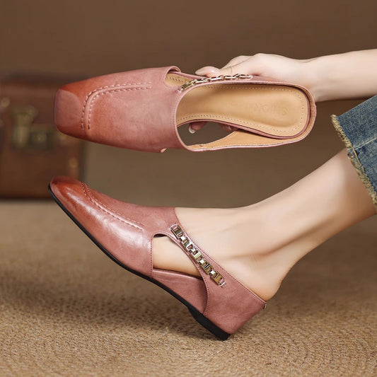 Women's Leather Look Slip On Mules