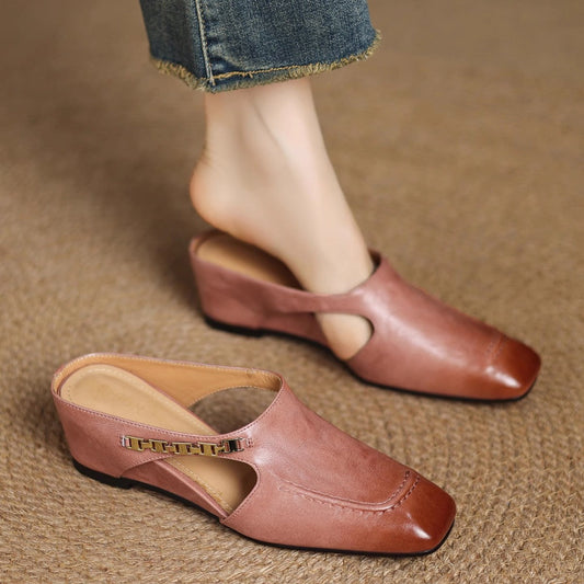 Women's Leather Look Slip On Mules