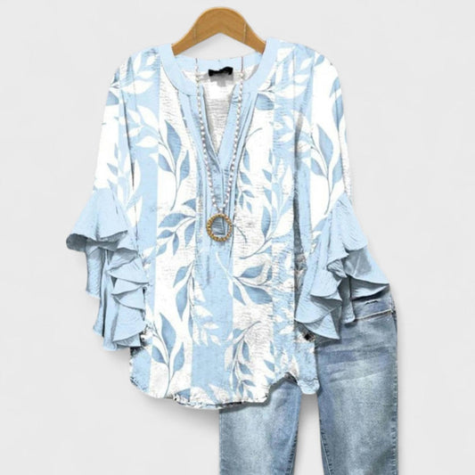 Ruffle Sleeve V-Neck Blouse