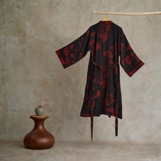 Ginkgo Print Cotton Kimono Robe
