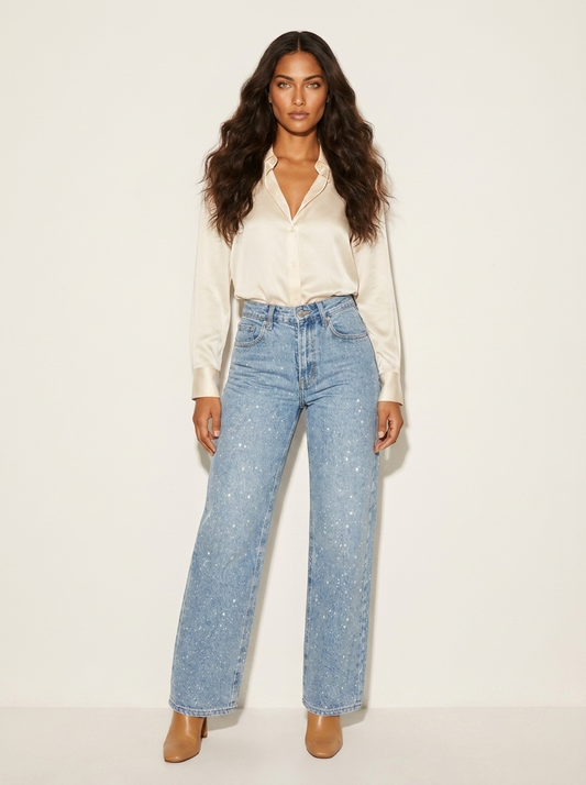 High Waist Straight Leg Sequin Jeans