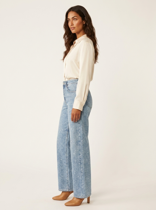 High Waist Straight Leg Glitter Jeans