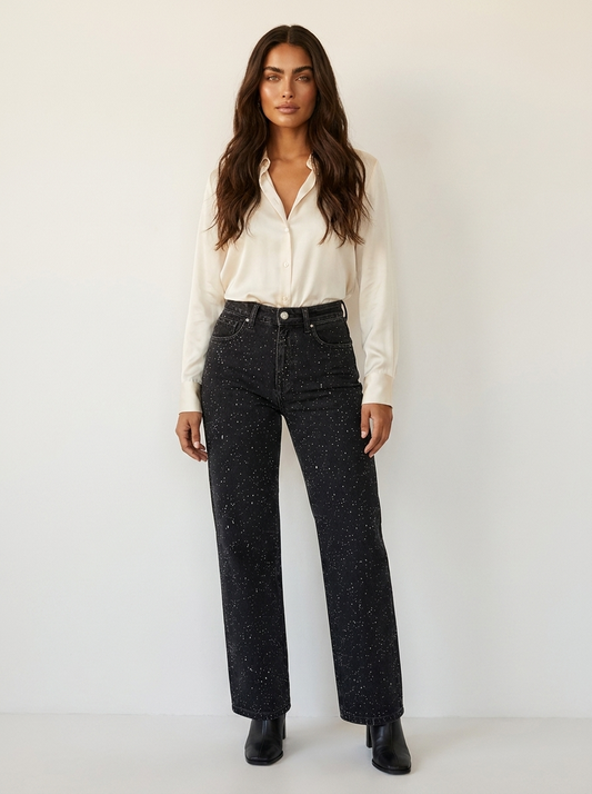 High Waist Straight Leg Sequin Jeans