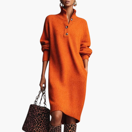 Elaris | Long Sleeve High Neck Midi Dress