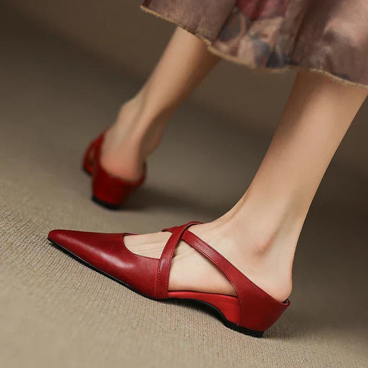 Pointed Toe Crisscross Strap Flat Sandals