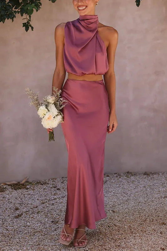 Draped Top And Long Skirt Set