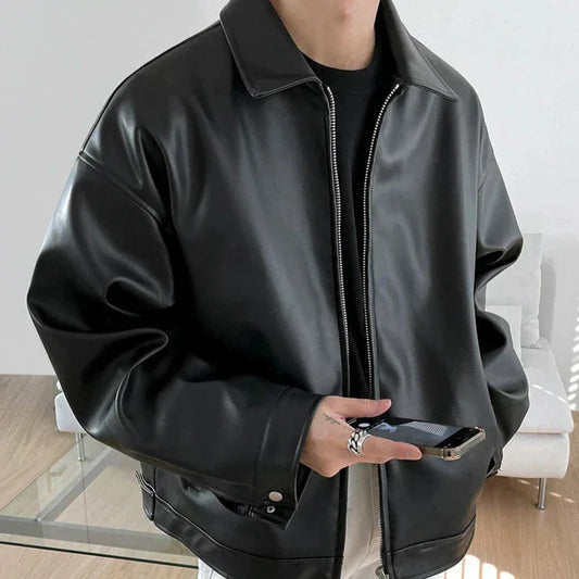 Oversized Leather Bomber Jacket for Men