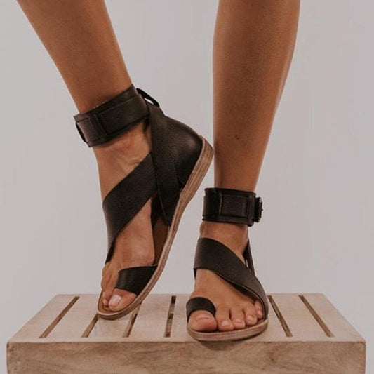 Women's Cross Strap Toe Loop Comfort Sandals