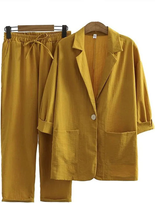Relaxed Cotton Linen Jacket And Trouser Set