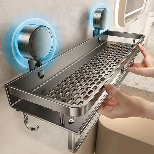 No-Drill Suction Shower Shelf With Hooks