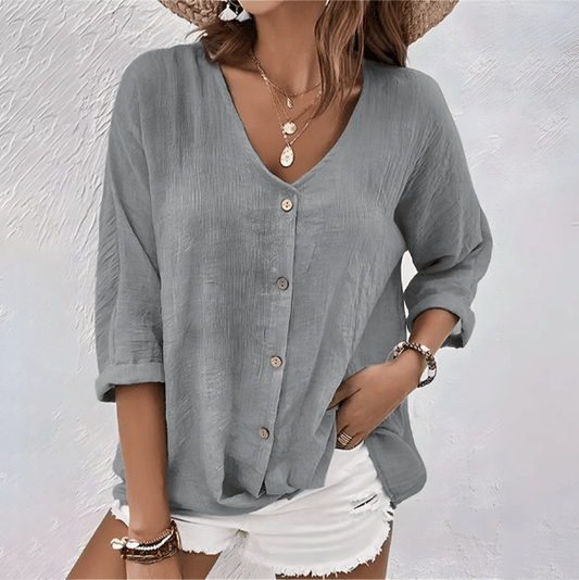 Relaxed Fit Button Up Draped Blouse