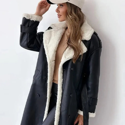 Luna Long Fleece-Lined Coat with Teddy Collar