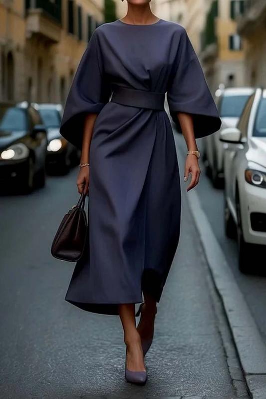 Lantern Sleeve Wrap Waist Dress
