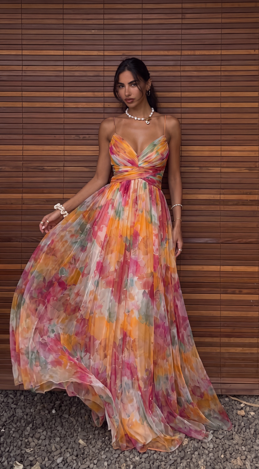 Floral Print Strapless Maxi Dress