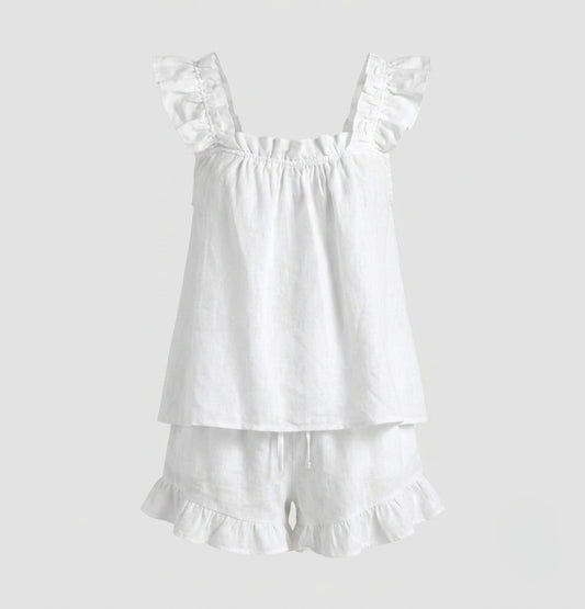 Ruffle Trim Top And Shorts Set