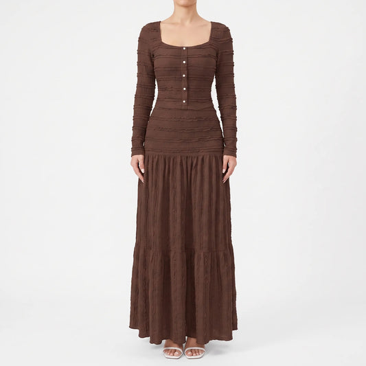 Ruched Square Neck Tiered Maxi Dress